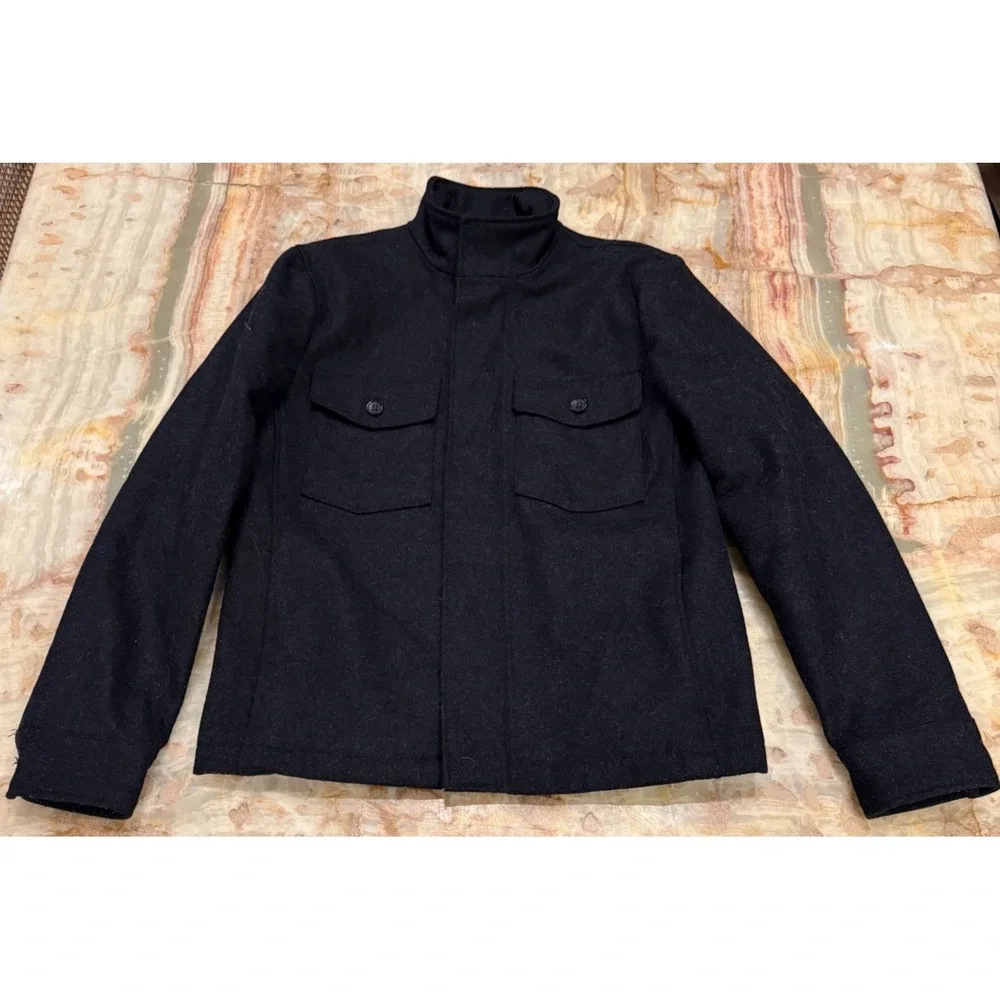 Banana Republic Mens Melton Stand Collar Jacket Black‎ Long Sleeve Classic Small